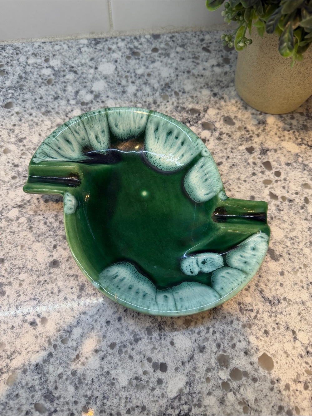 Vintage MCM Green Glazed Ceramic Ashtray